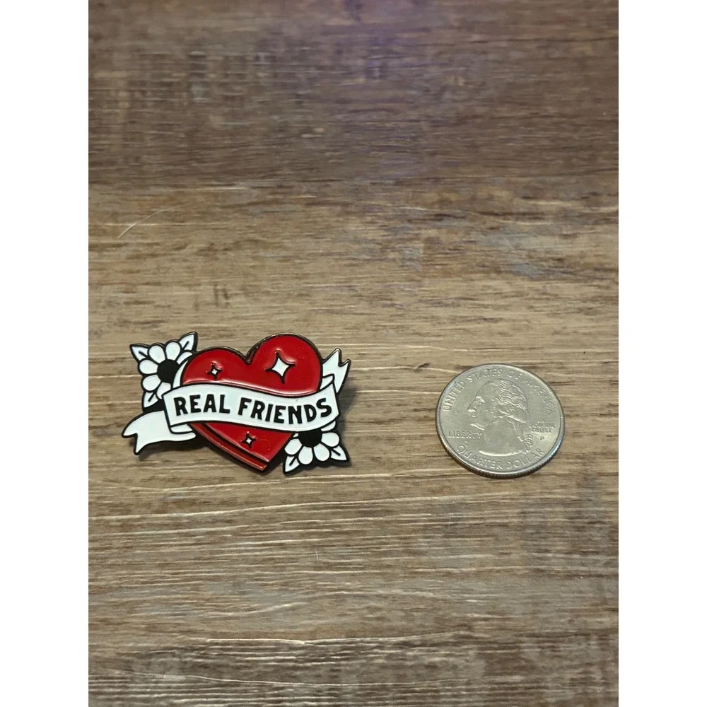 Real Friends Band Enamel Pin Heart Tattoo Design Pop Punk Music Accessory